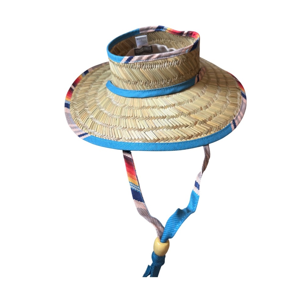 Dorfman‎ Hat Co Straw Lifeguard Sun Hat Blue Serape Trim S/M MS550S-NAT
